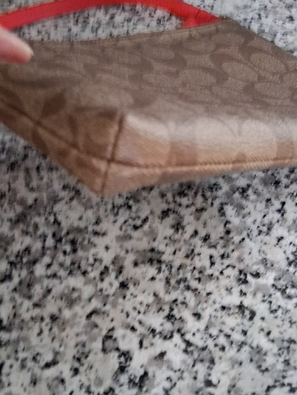 Coach Brown Signature Canvas Wristlet/Clutch MINI bag  with Orange Trim EUC - Picture 6 of 13